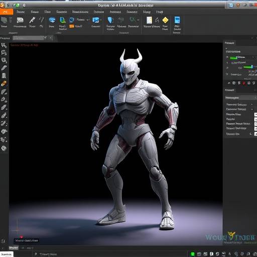 Animation software interface displaying a complex 3D model and various animation tools.