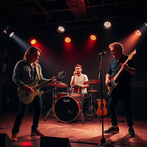 Camera filming a music video scene with a band performing in a visually striking and stylized setting.