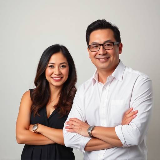 Founders of Starlight Studios, Maria Rodriguez and David Lee, standing in their Los Angeles studio.