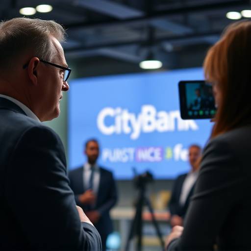 Still from an internal communications video for 'CityBank Corp', featuring the CEO addressing employees.